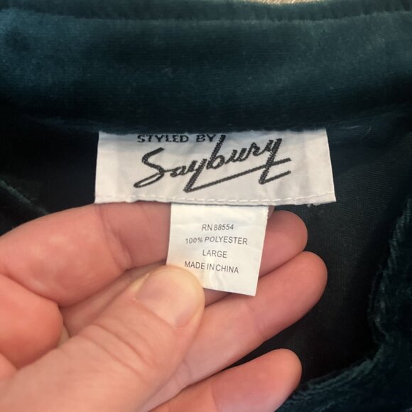 Vintage Saybury L Green Velvet Velour 1/2 Zip Smocked Long Sleeved Robe - Picture 3 of 4